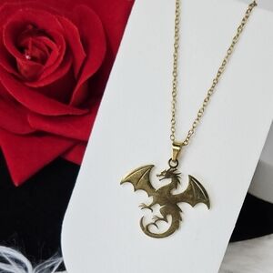Gold Pterosaur Dragon Pendant Necklace Stainless Steel Gothic Fantasy Charm